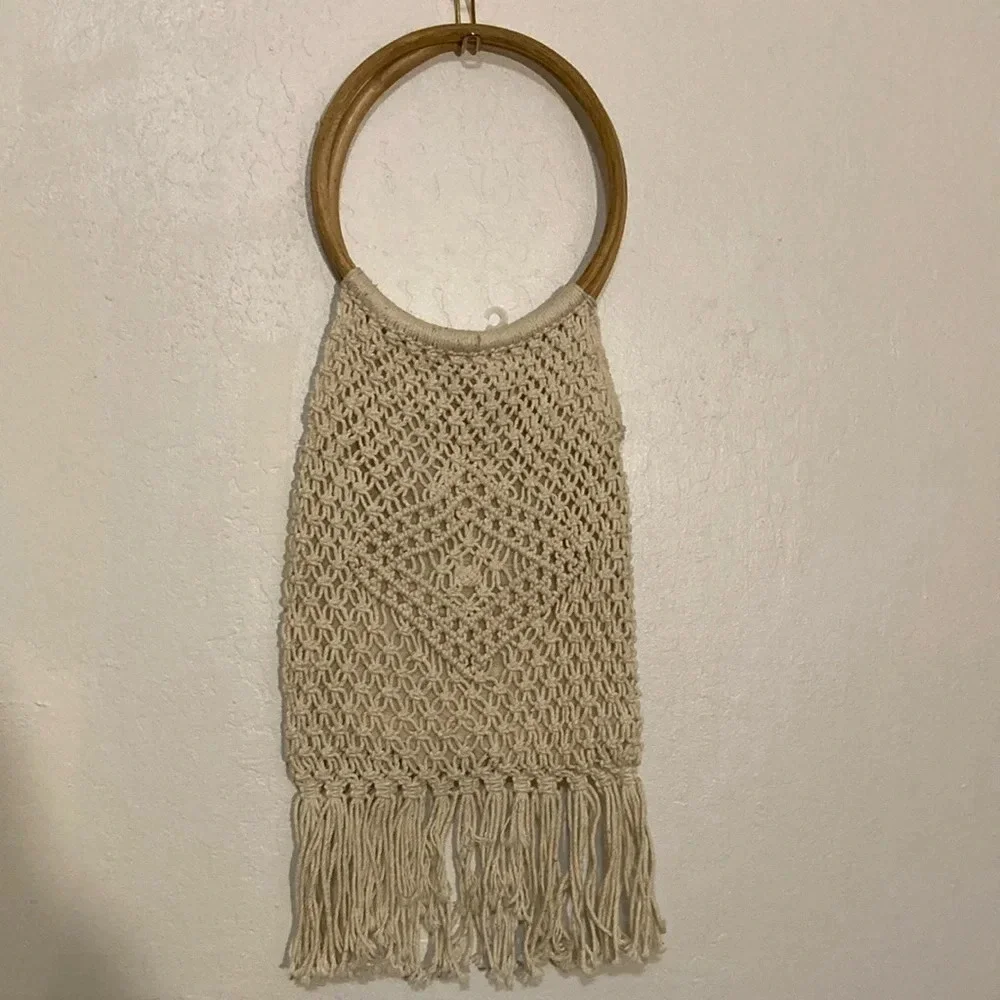🌈 Macrame bag with wood handle NWOT